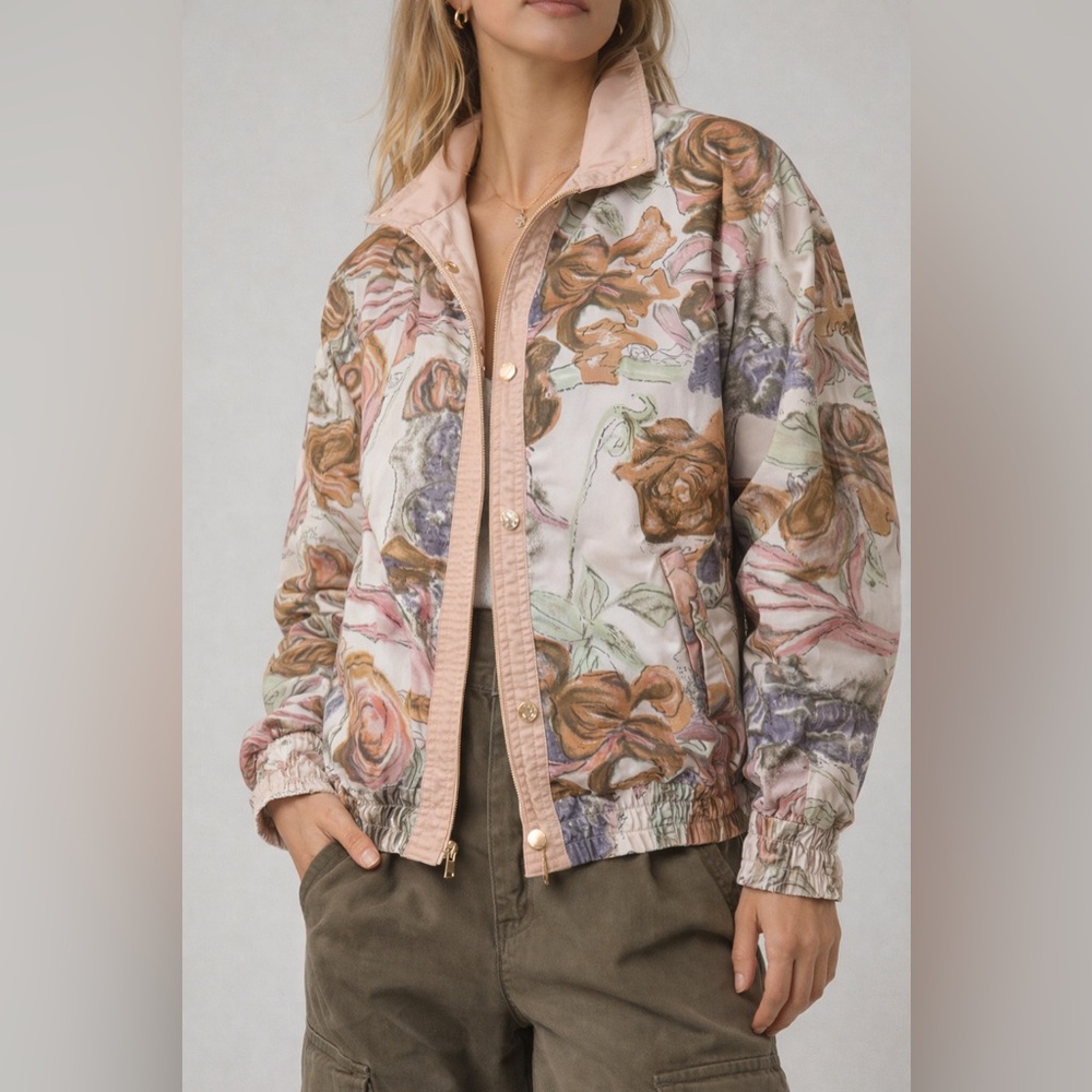Oleg Cassini | Vintage | Floral Bomber Jacket Small 80s 90s | Cottagecore